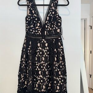 Aqua Black and Tan Lace Cocktail Dress